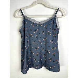 Hollister Blue Floral Y2K Cottagcore Lace Trim Spaghetti Strap Cami